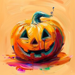 pumpkin paint,vibrant Halloween theme, flat design illustration