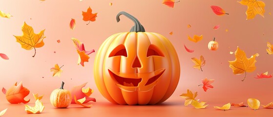 3D pumpkin painting, festive and creative, flat design illustration