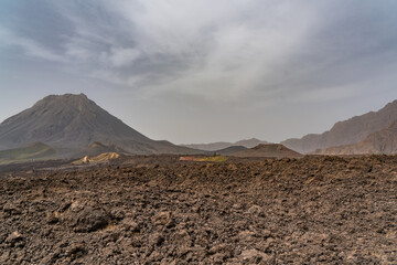 Landscape with the Pico do Fogo in the Crater with lava at Cha das Caldeiras, Cape Verde