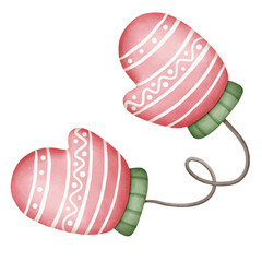 Christmas mittens, watercolor hand painted illustration