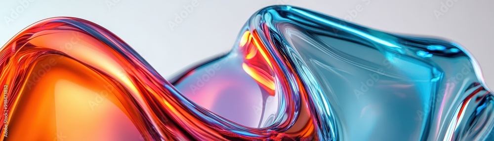Poster vibrant abstract background of flowing blue and orange glossy waves, creating a stunning visual effe