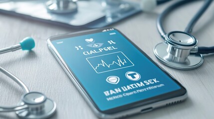 A digital representation of medical insurance coverage on a smartphone, with healthcare icons.