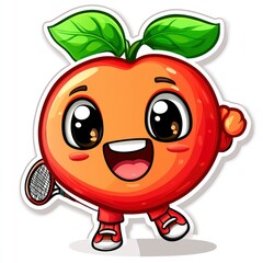 Fototapeta premium Cute Cartoon Apple Playing Badminton