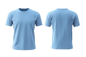 Blank pastel blue t shirt mockup  rendering of empty cotton clothing garment against clean white studio backdrop  3D digital product display template for branding  fashion merchandising