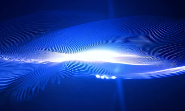 A pulsating light ray trail moving in wave-like patterns, with the intensity of the glow fluctuating rhythmically.