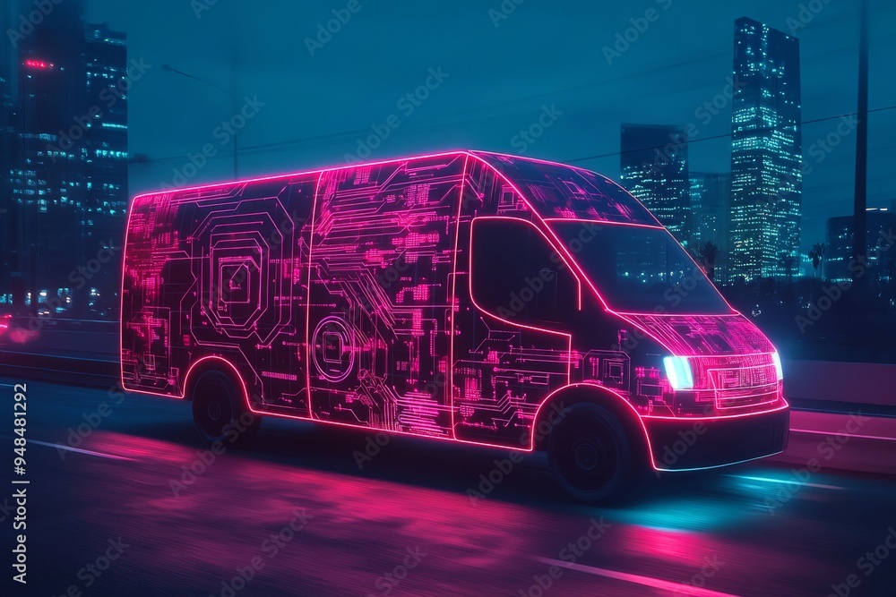Poster imagine a selfdriving van using advanced gps and a userfriendly app for efficient package delivery i