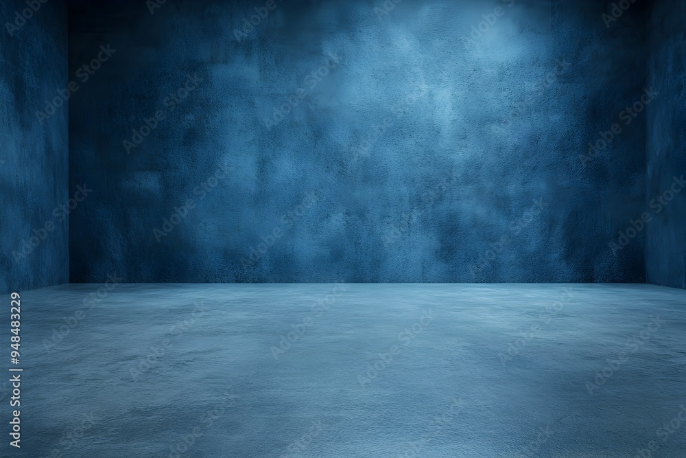 Poster moody and atmospheric dark blue grungy interior background with a 3d rendering effect creating a mys