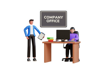 employee working at office 3d illustration. Business Teamwork 3D Illustration