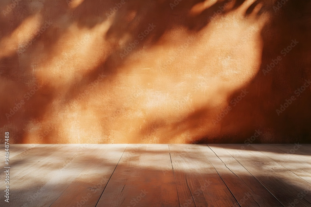 Poster blurred shadow of light creating an atmospheric and moody ambiance in a dark orange grunge interior 
