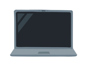 Hand drawn vector illustration of laptop computer with screen isolated on background. IT technology, work from home. Business, connection. Isolated vector object, icon clipart. Electronic device.