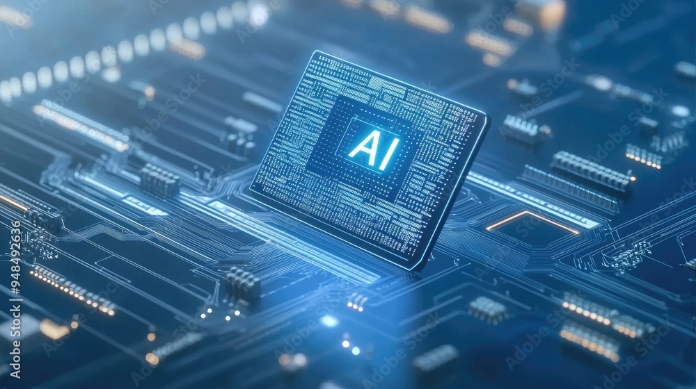 Poster a futuristic chip with holographic 