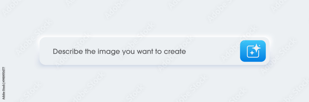 Aufkleber 3D generative AI bar as part of UI UX design and web site. Enter command text to generate ideas, artificial intelligence technology concept. Vector illustration.