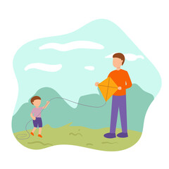 Family Ativities father and son playing kites