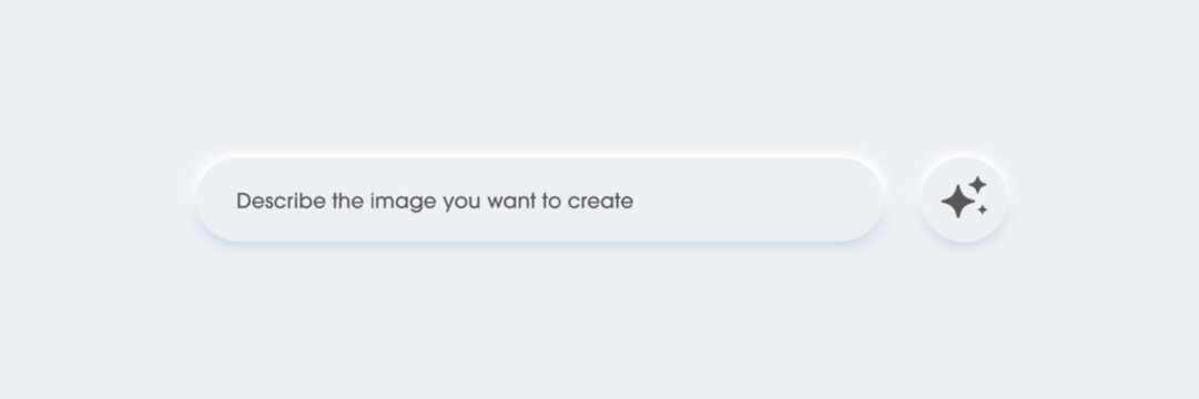 3D generative AI bar as part of UI UX design and web site. Enter command text to generate ideas, artificial intelligence technology concept. Vector illustration.