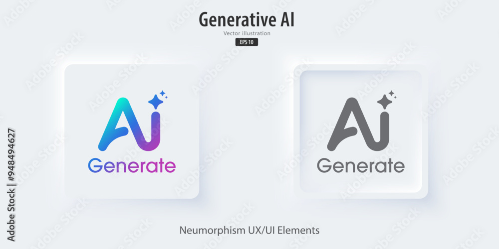 Aufkleber Generate AI icon. A set of 3D buttons active and inactive with icon symbols. Enter command text to generate ideas, Neumorphism style, UI UX design for app and web, Vector illustration.