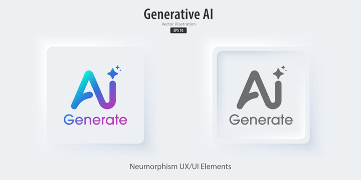 Generate AI icon. A set of 3D buttons active and inactive with icon symbols. Enter command text to generate ideas, Neumorphism style, UI UX design for app and web, Vector illustration.