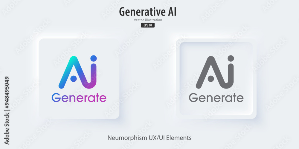 Aufkleber Generate AI icon. A set of 3D buttons active and inactive with icon symbols. Enter command text to generate ideas, Neumorphism style, UI UX design for app and web, Vector illustration.