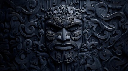 mask, Maori cloak with intricate carvings