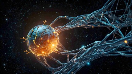 Futuristic Neural Network Visualization with Glowing Synapses and Digital Connections Generated AI