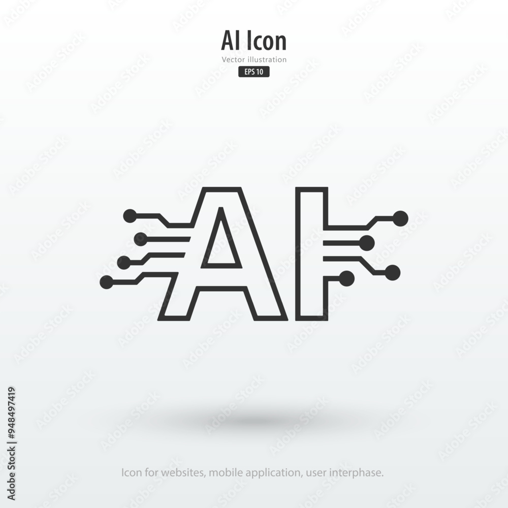 Poster Artificial intelligence vector icon. AI symbol. Artificial intelligence technology concept. Icon element for app, website and interphase. Vector illustration.
