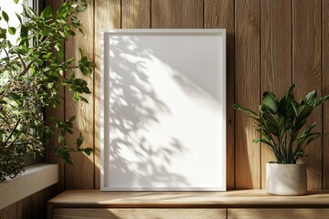 Poster Frame Mockup on Wooden Interior Background created with Generative AI