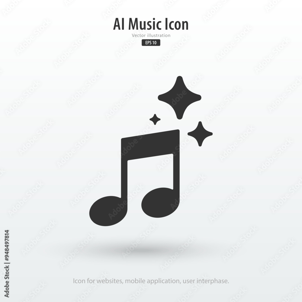 Fototapete AI music icon. Artificial intelligence creates music concepts. Enter command text to generate musical ideas. Icon element for app, website and interphase. Vector illustration.