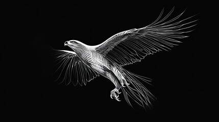Fototapeta premium A White Outline of an Eagle in Flight Against a Black Background