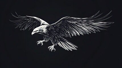 Black and White Line Drawing of a Soaring Eagle