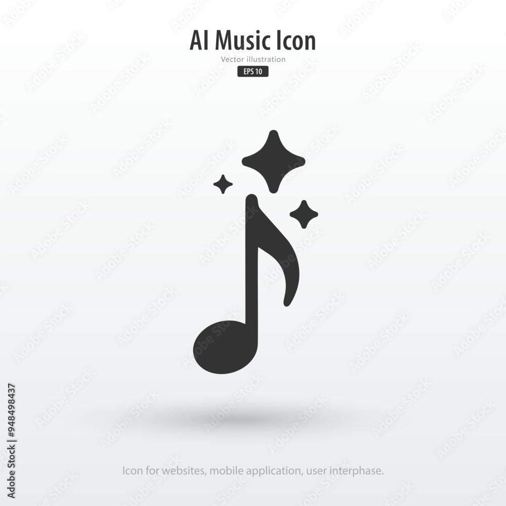Poster AI music icon. Artificial intelligence creates music concepts. Enter command text to generate musical ideas. Icon element for app, website and interphase. Vector illustration.
