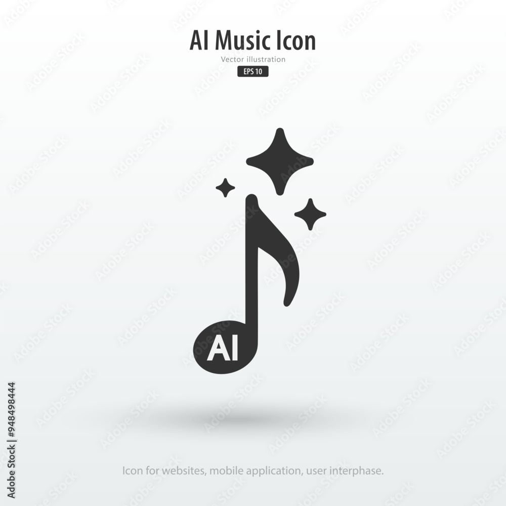 Poster AI music icon. Artificial intelligence creates music concepts. Enter command text to generate musical ideas. Icon element for app, website and interphase. Vector illustration.