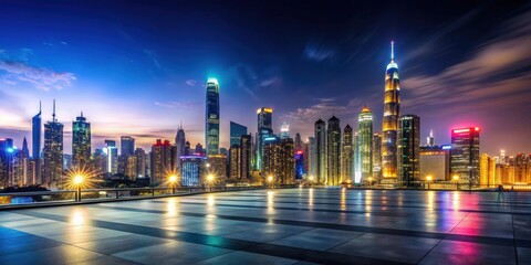 Breathtaking cityscape panorama at night with vibrant lights, city lights