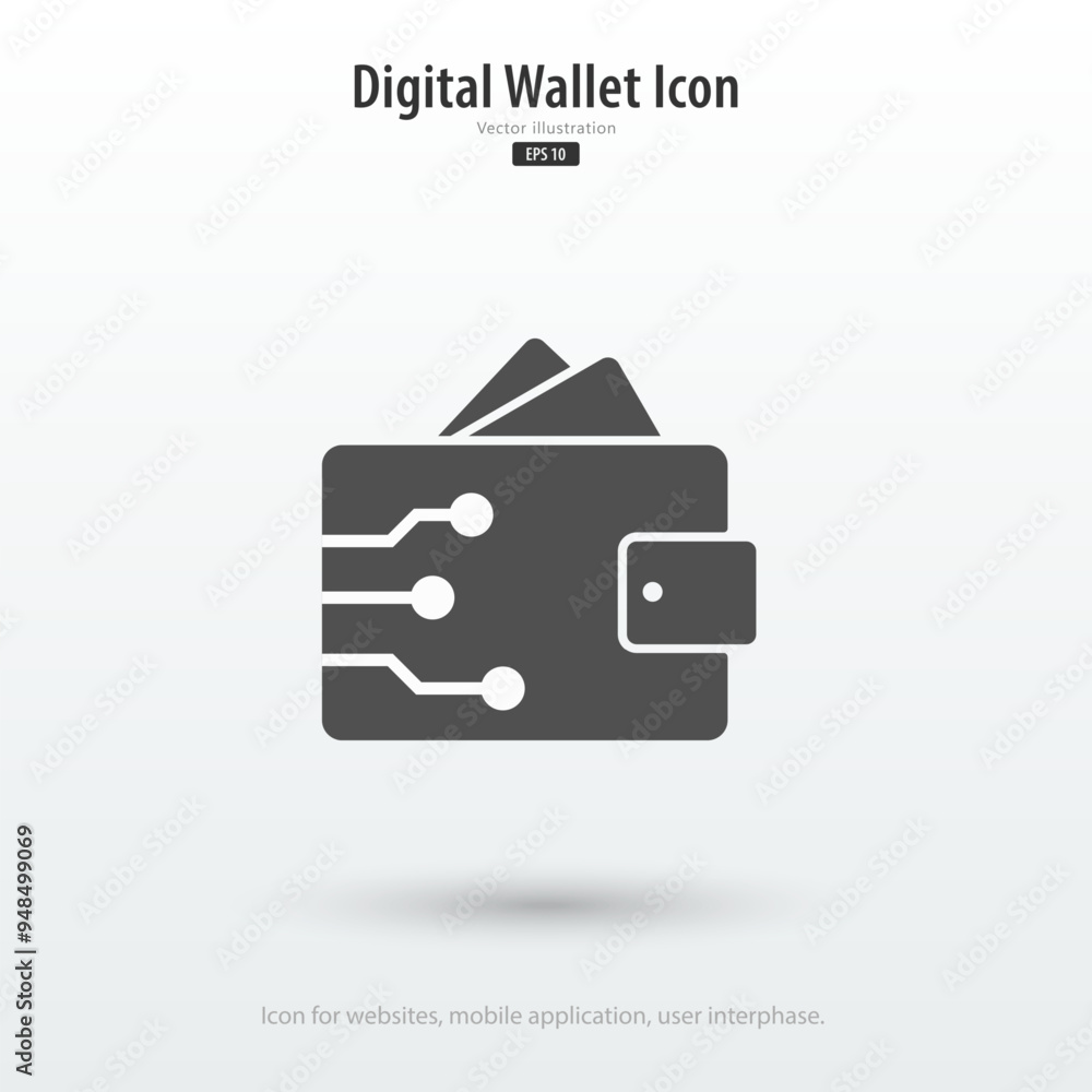 Poster Digital wallet vector icon. Flat icon on white isolated background. Cryptocurrency concept. Icon element for app, website and interphase. Vector illustration.