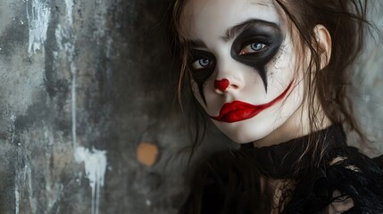 A beauty setup featuring a model in detailed Halloween makeup and a minimalist look