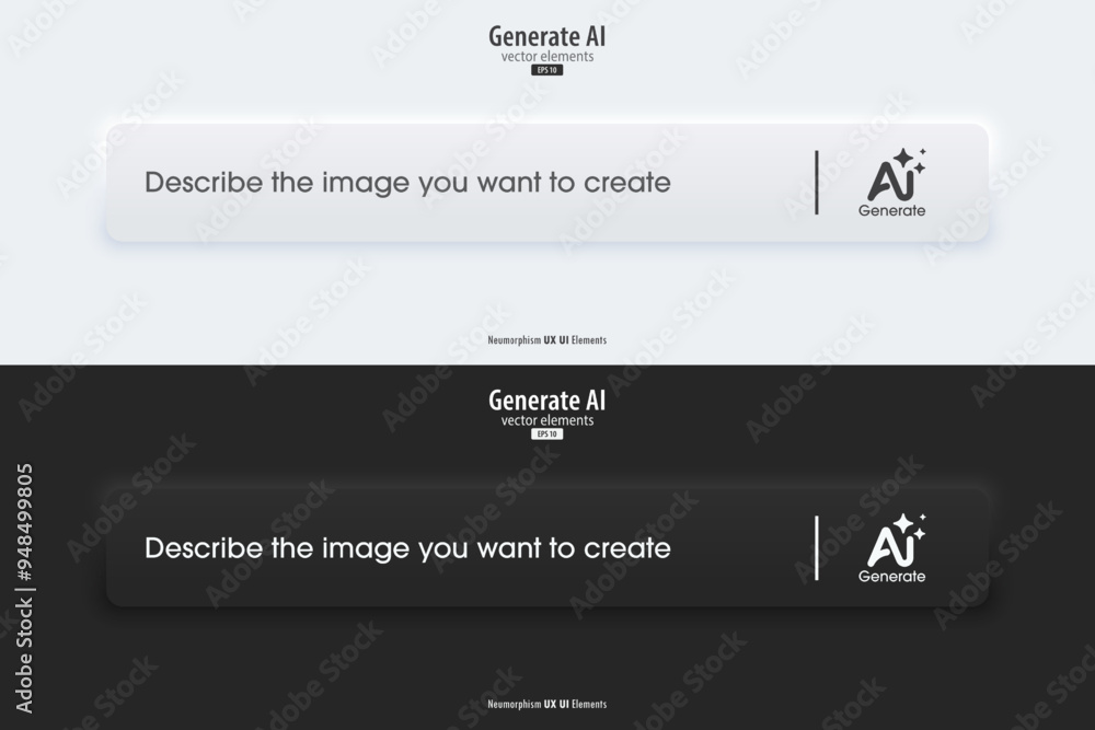 Poster 3D generative AI bar as part of UI UX design and web site. Enter command text to generate ideas, artificial intelligence technology concept. Vector illustration.