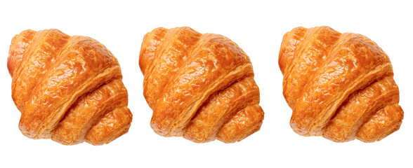 Top view set of brown croissants isolated with clipping path in png file format