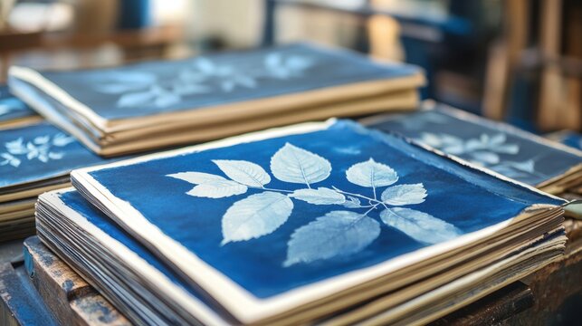 classic art design concept banner showcasing vintage cyanotype botanical prints