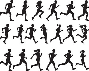 set of running people silhouette vector illustration
