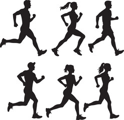 set of running people silhouette vector illustration