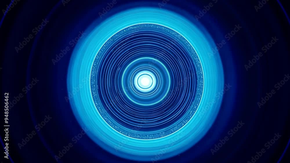 Poster a arrangement of concentric circles in various shades of blue, creating an illusion of depth and mot