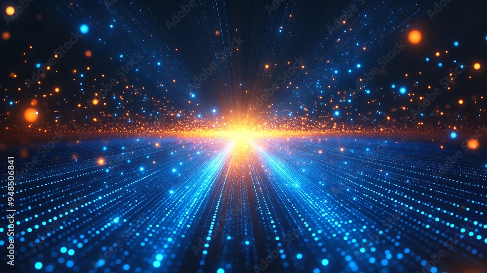 Poster Abstract digital background with futuristic tech lines and glowing particles, representing data and technology in a starry pattern.