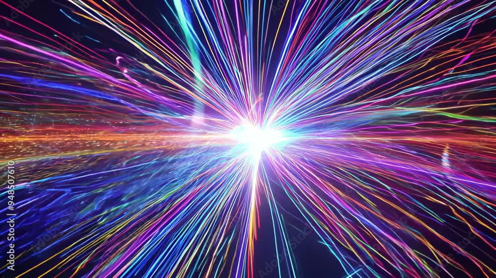Aufkleber a dazzling explosion of light, with radiant lines extending in diverse colors. vibrant display creat