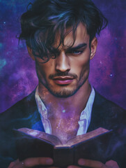 man with a magical book - fantasy generative ai