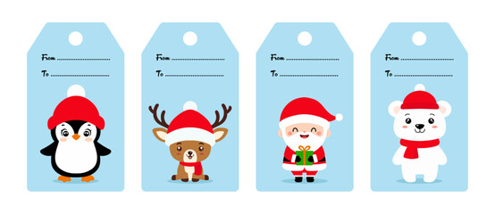 Christmas gift tags set. Happy holidays concept family. Holidays background card.