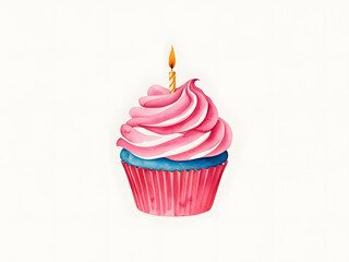 Watercolor birthday/celebration cupcake with pink icing for cards and more