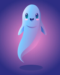 Cute little ghost with big eyes and smile, design for halloween