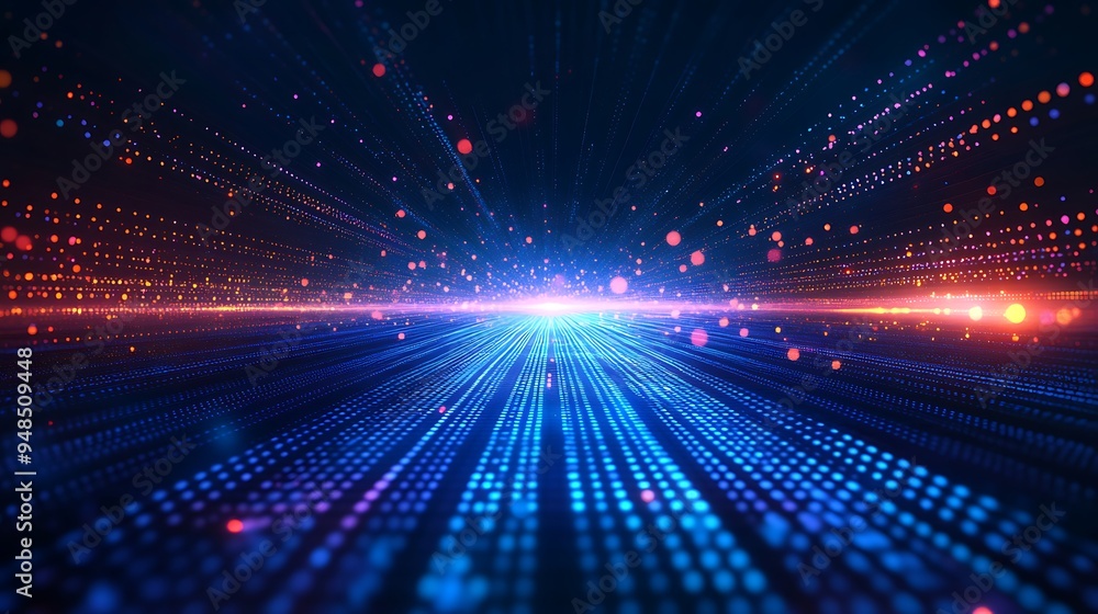 Poster abstract digital technology background with glowing dots and lines, representing data, speed, and fu