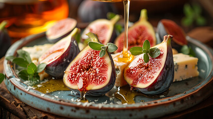 figs cut in half, drizzled with honey, served with cheese