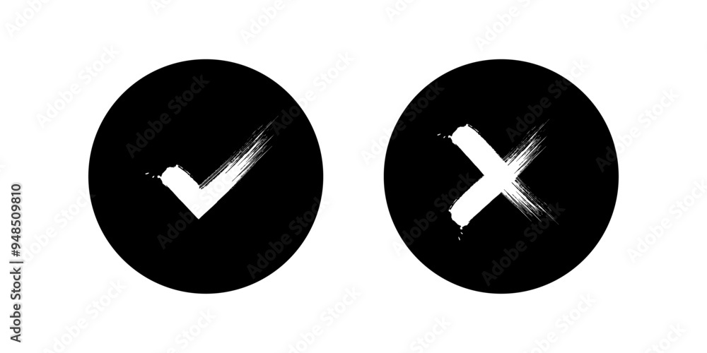 Poster set of check mark icons. tick and x mark sign. and web design. vector illustration on white backgrou