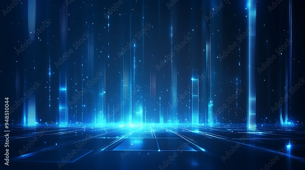 Poster abstract futuristic digital background with glowing blue lines and particles. high-tech virtual disp