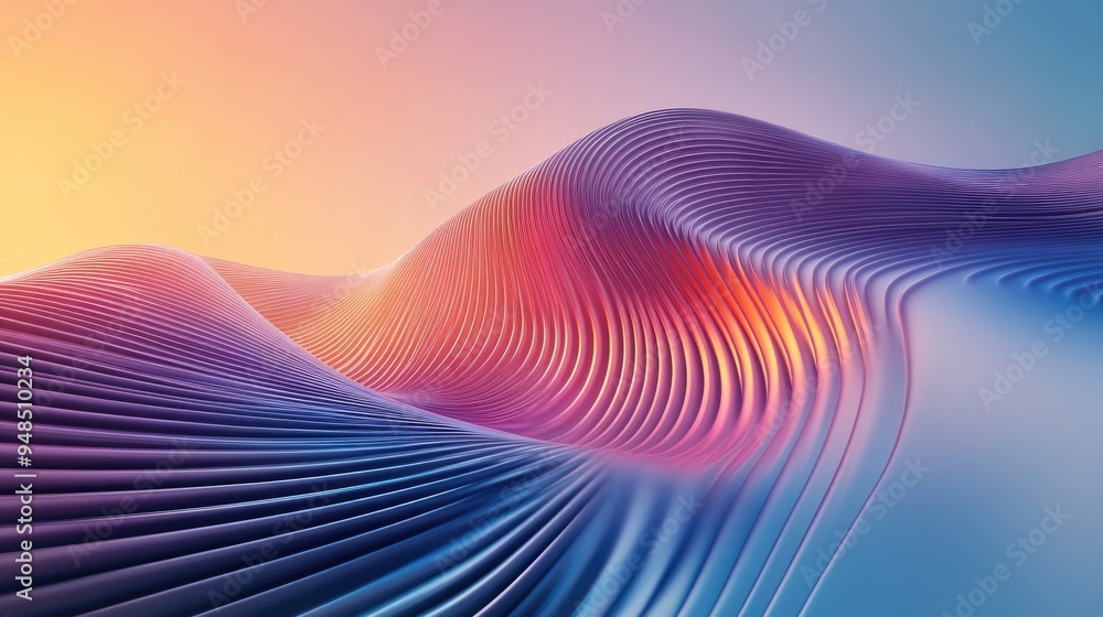 Poster abstract curved lines in a gradient color scheme, creating a sense of depth and modernity.